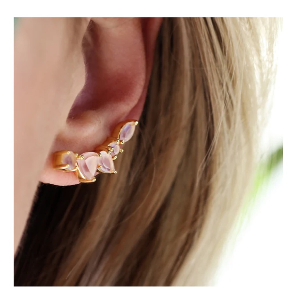 Leah Alexandra Wing Ear Climbers Gold & Moonstone